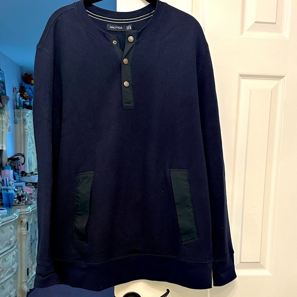 Nautica Dark Blue Henley Pullover XL